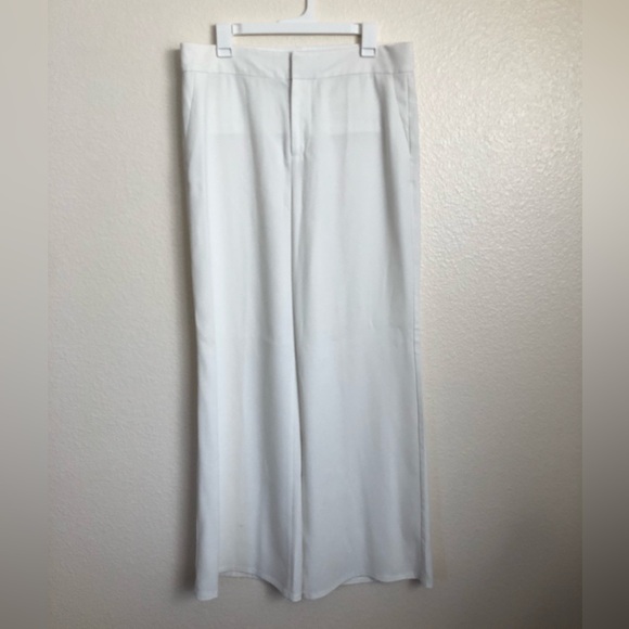 Alice + Olivia off white wide leg pants stretch high rise full length pockets - Picture 4 of 13